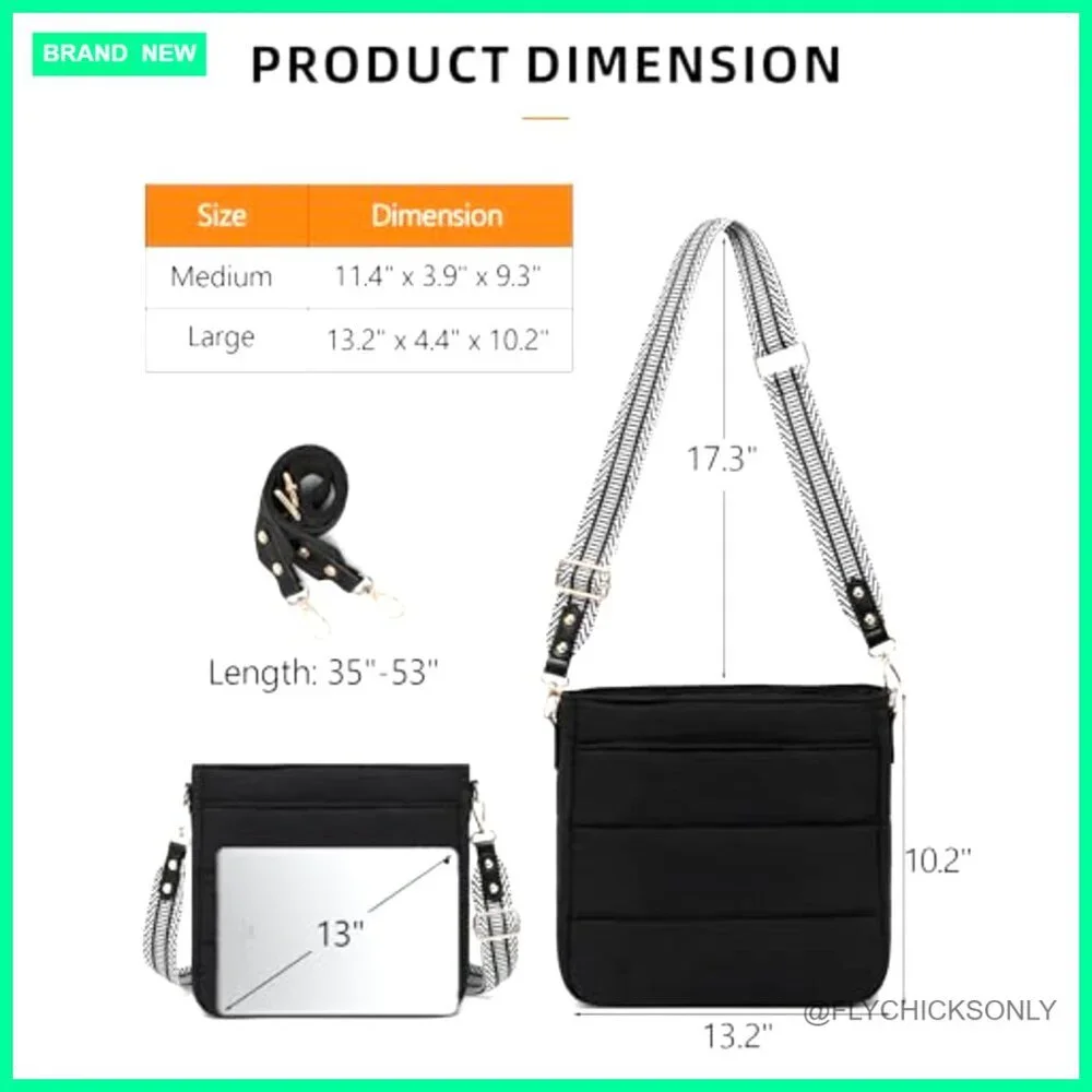 Puffer Quilted Crossbody Hobo Bag with Detachable Straps and Coin Wallet